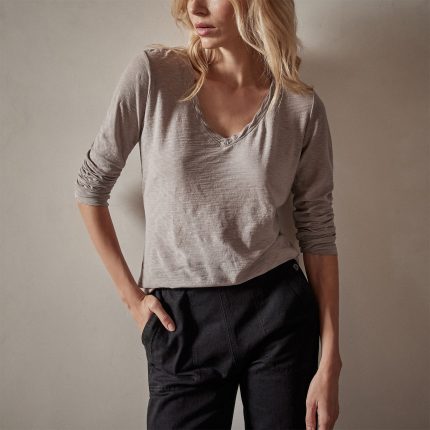 Sheer Slub Long Sleeve V Neck Tee - Dapple